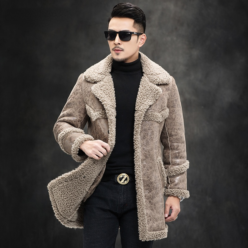 겨울 두꺼운 열 망 모피 코트 입자 양모 긴 셔링 재킷 스웨이드 코트 남자 의류 5XL